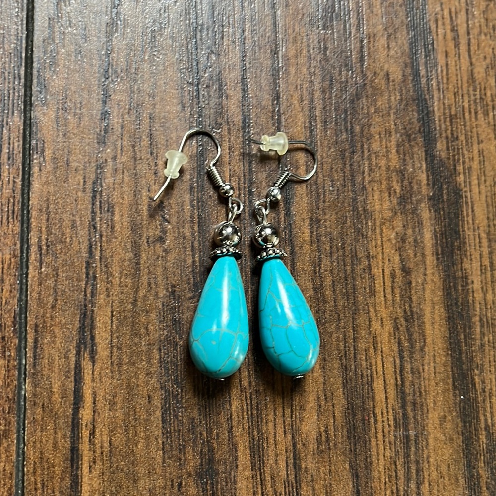 Turquoise Marbled Tear Drop Earrings